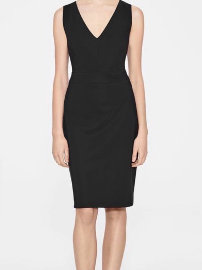 Sarah Pacini Fitted Dress Wide Straps Classic Black Vneck Sheath Dress